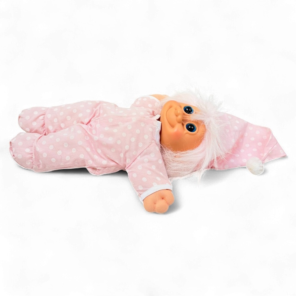 Russ Troll Doll Lot 2 Baby Trolls Rabbit Polka Dot & Nightcap Pink 12 in - Picture 15 of 16